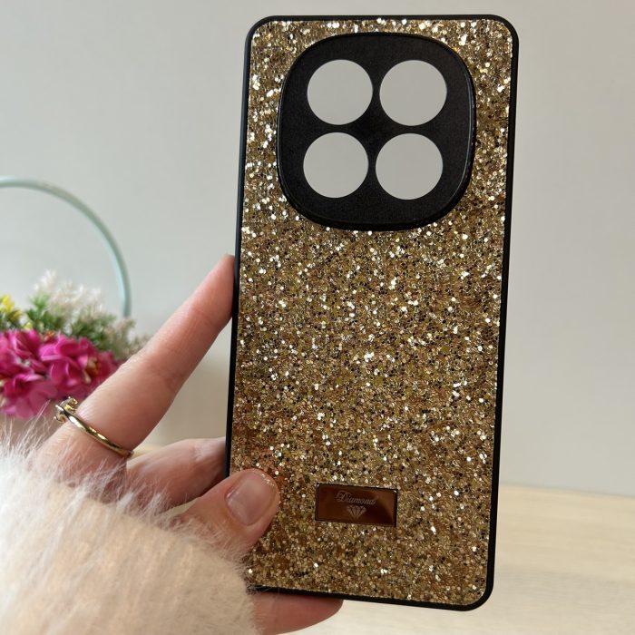 Чохол на xiaomi redmi Note 14 pro plus + 5g силіконова жіноча накладка з блискітками (золотистий) - Зображення 2