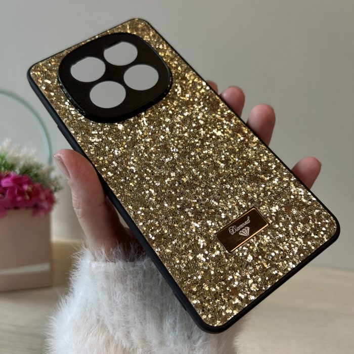 Чохол на xiaomi redmi Note 14 pro plus + 5g силіконова жіноча накладка з блискітками (золотистий) - Зображення 8