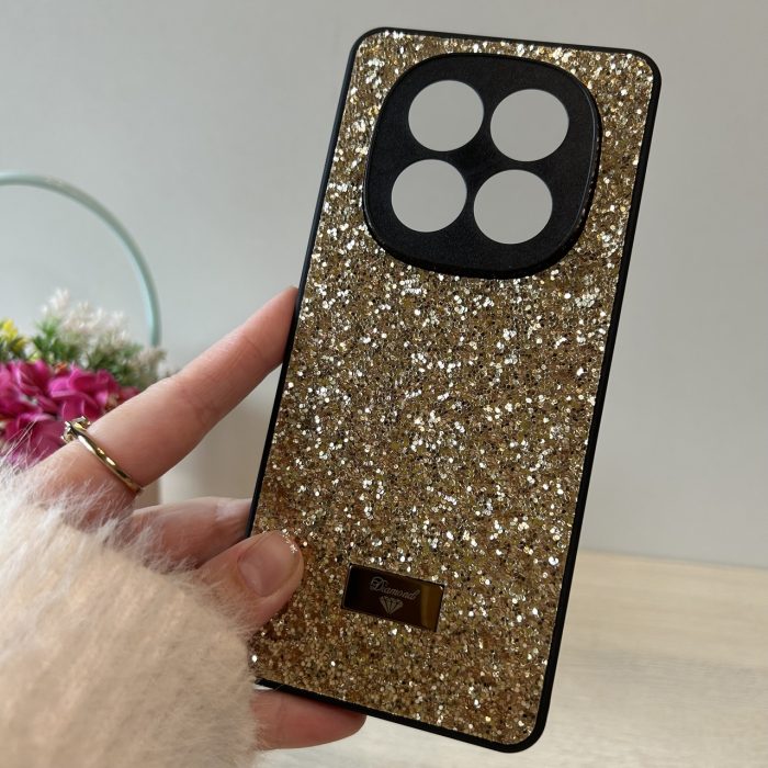 Чохол на xiaomi redmi Note 14 pro plus + 5g силіконова жіноча накладка з блискітками (золотистий) - Зображення 6