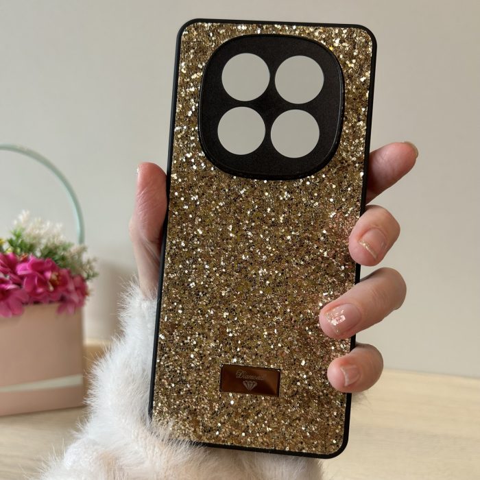 Чохол на xiaomi redmi Note 14 pro plus + 5g силіконова жіноча накладка з блискітками (золотистий) - Зображення 5