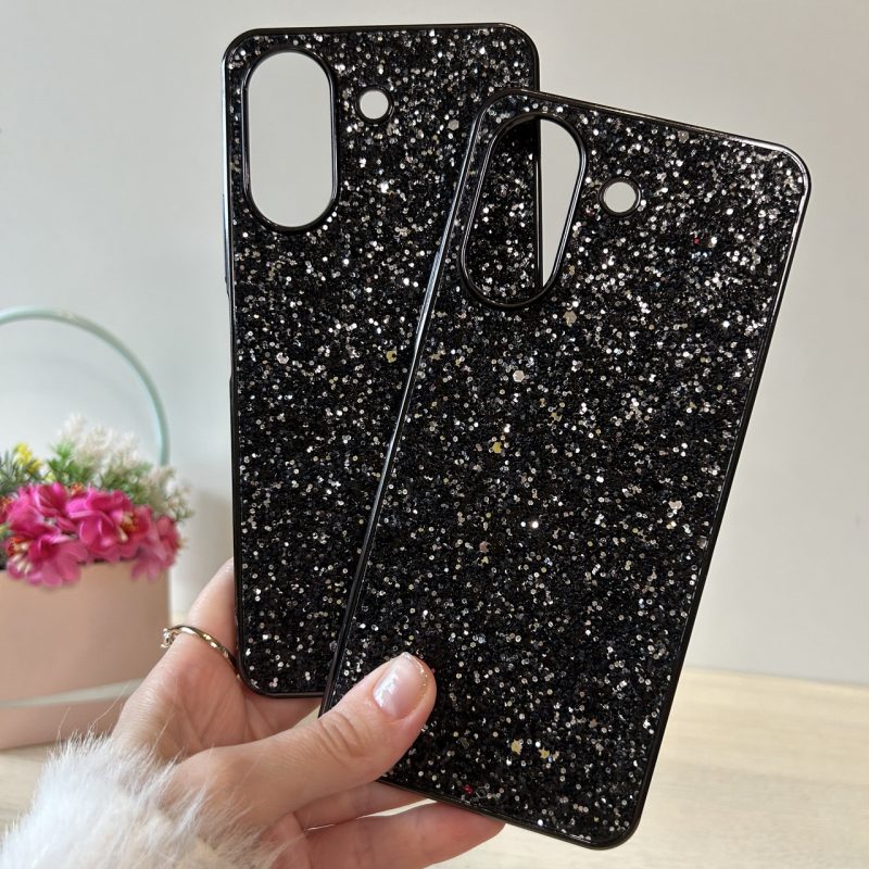 Чехол на xiaomi redmi 13c силиконовая женская накладка блестящая с микрофиброй Diamond shine черный