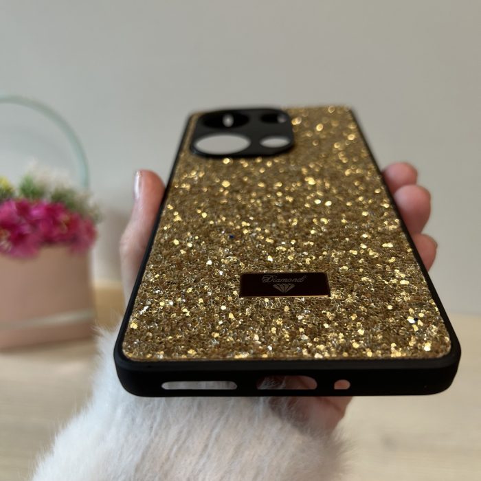 Чохол на xiaomi redmi Note 13 pro 4g силіконова жіноча накладка блискуча Diamond shine чорний золотистий - Зображення 7
