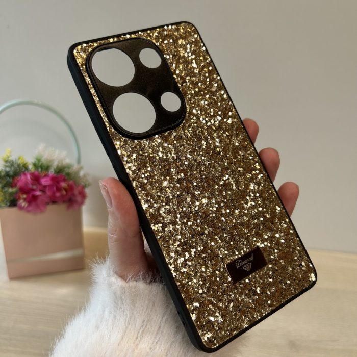 Чохол на xiaomi redmi Note 13 pro 4g силіконова жіноча накладка блискуча Diamond shine чорний золотистий - Зображення 5