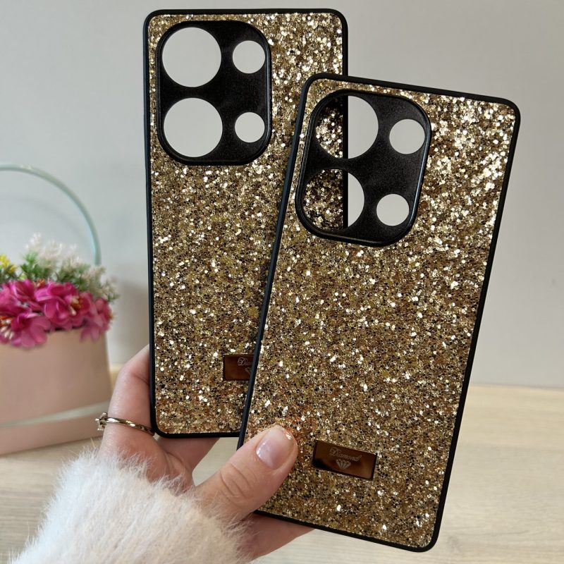Чохол на xiaomi redmi Note 13 pro 4g силіконова жіноча накладка блискуча Diamond shine чорний золотистий