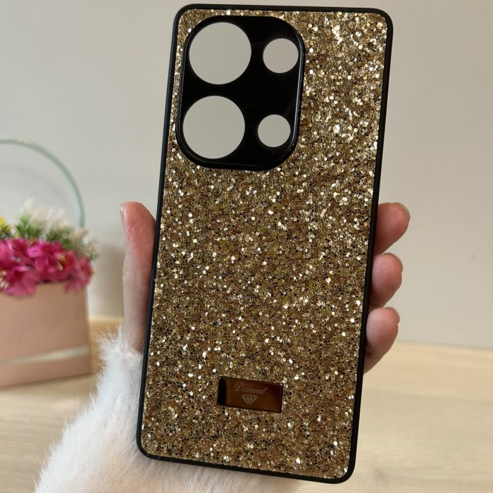 Чохол на Poco m6 pro 4g силіконова жіноча накладка блискуча Diamond shine чорний золотистий - Зображення 3