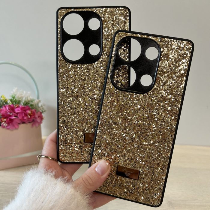 Чохол на Poco m6 pro 4g силіконова жіноча накладка блискуча Diamond shine чорний золотистий