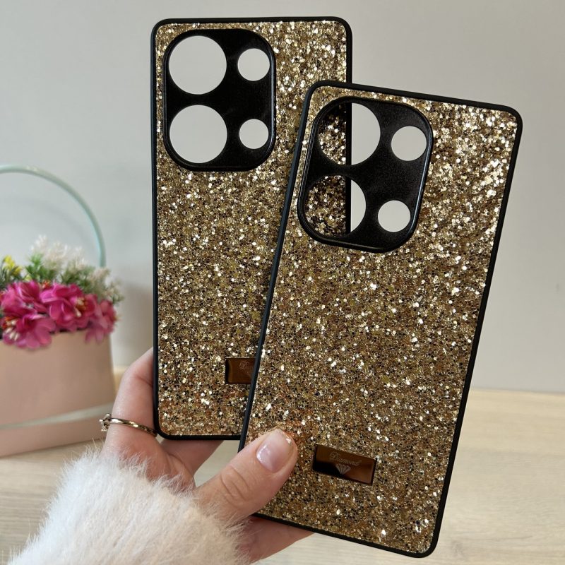 Чохол на Poco m6 pro 4g силіконова жіноча накладка блискуча Diamond shine чорний золотистий