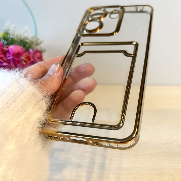 Чохол на xiaomi redmi 13c силіконовий жіночий із золотистою рамкою та кишенею під картки - Зображення 7