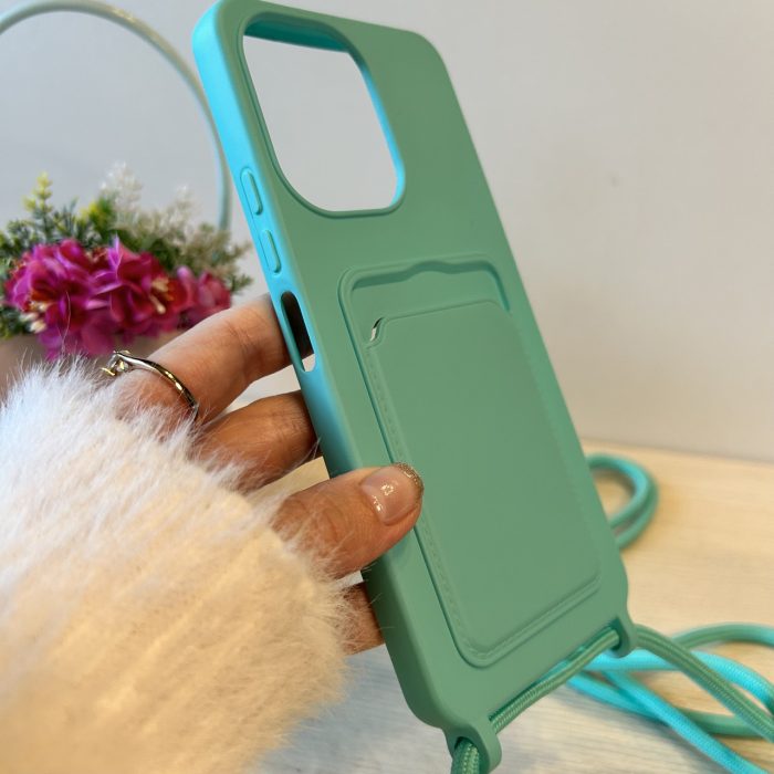 Чохол для Poco c65 силіконовий з ремінцем і кишенею під картки Wave Colorful м'ятний - Зображення 5