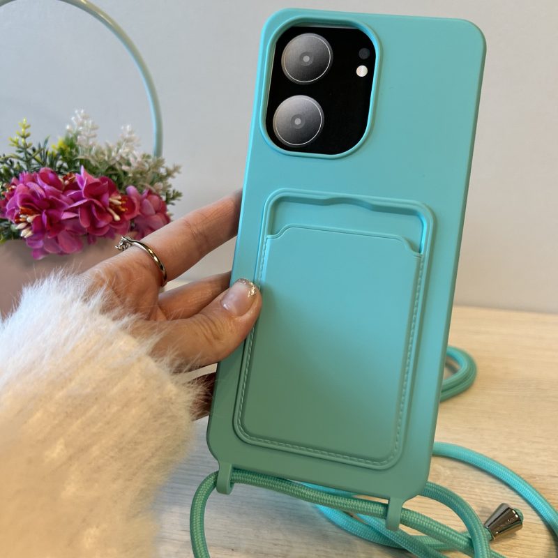 Чохол для Poco c65 силіконовий з ремінцем і кишенею під картки Wave Colorful м'ятний