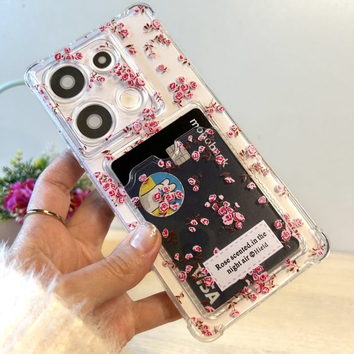Чохол для xiaomi redmi Note 13 pro 4g силіконовий прозорий з відділом під картки Image Pocket квіточки - Зображення 5