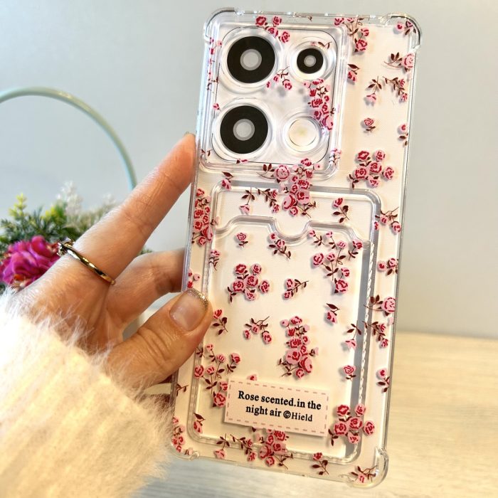 Чохол для Poco m6 pro 4g силіконовий прозорий з відділом під картки Image Pocket квіти - Зображення 3