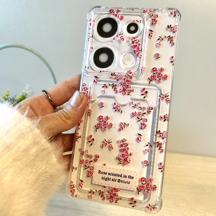 Чохол для Poco m6 pro 4g силіконовий прозорий з відділом під картки Image Pocket квіти - Зображення 2