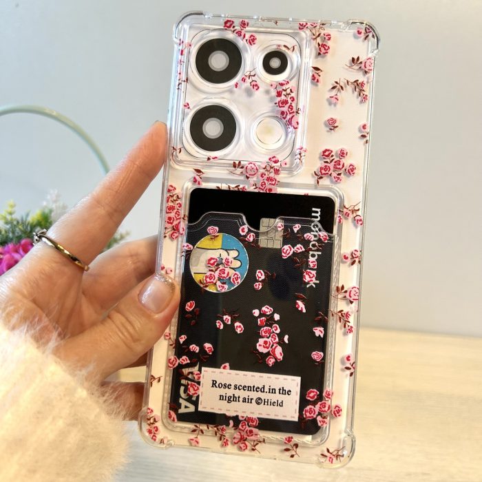 Чохол для Poco m6 pro 4g силіконовий прозорий з відділом під картки Image Pocket квіти - Зображення 5