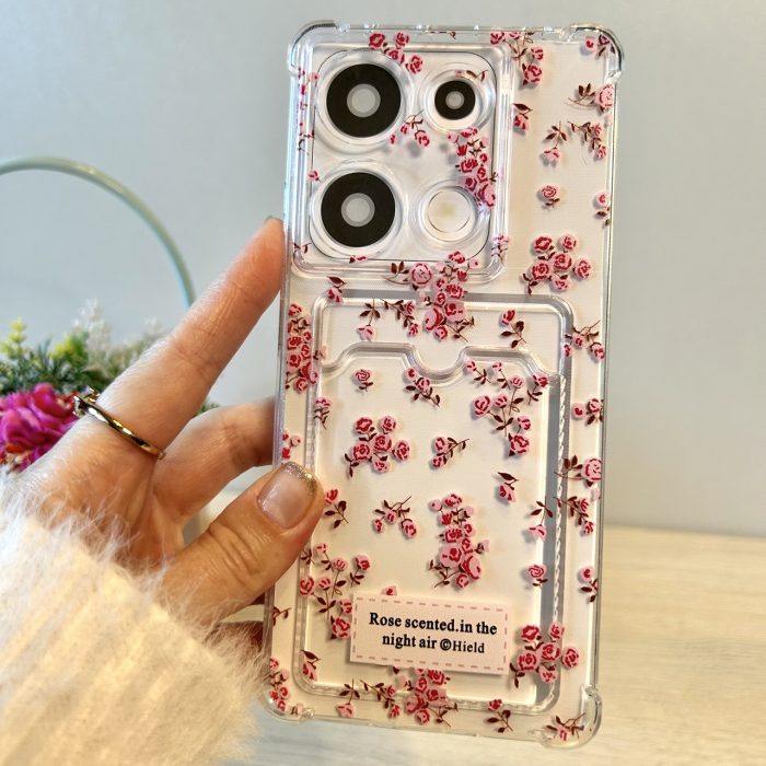 Чохол для Poco m6 pro 4g силіконовий прозорий з відділом під картки Image Pocket квіти