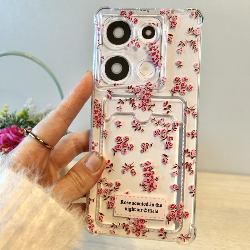 Чохол для Poco m6 pro 4g силіконовий прозорий з відділом під картки Image Pocket квіти