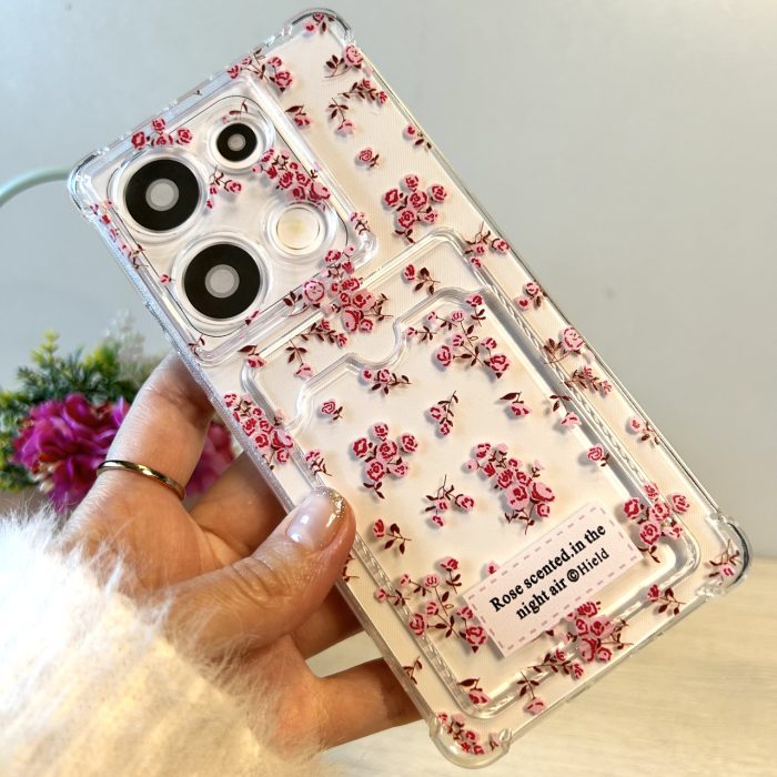 Чохол для Poco m6 pro 4g силіконовий прозорий з відділом під картки Image Pocket квіти - Зображення 4