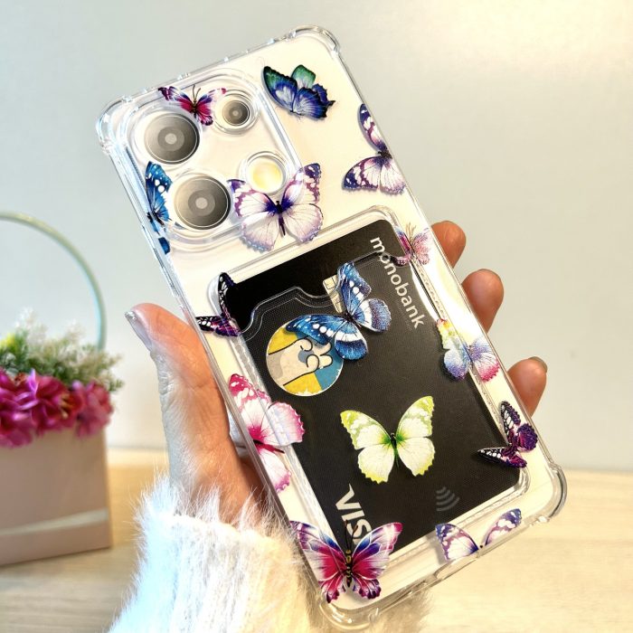 Чохол для xiaomi redmi Note 13 pro 4g силіконовий прозорий з відділом під картки Image Pocket метелики - Зображення 4