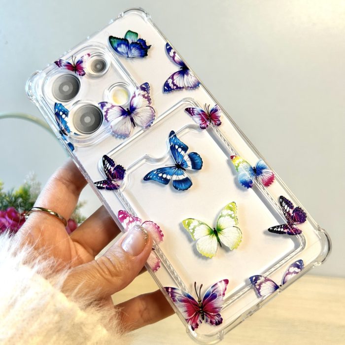 Чохол для xiaomi redmi Note 13 pro 4g силіконовий прозорий з відділом під картки Image Pocket метелики - Зображення 2