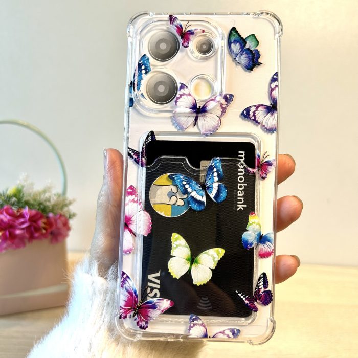 Чохол для xiaomi redmi Note 13 pro 4g силіконовий прозорий з відділом під картки Image Pocket метелики - Зображення 3