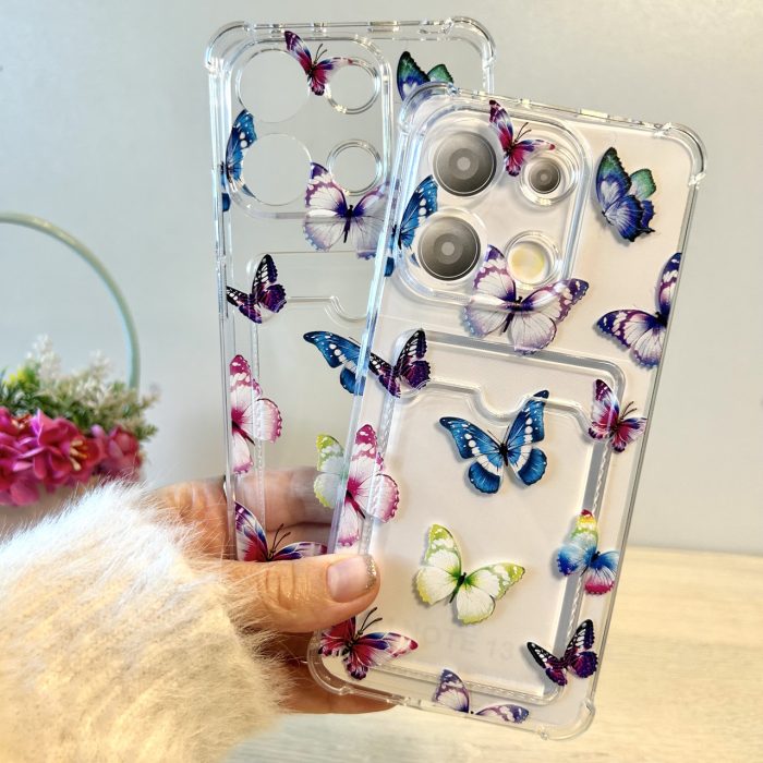 Чохол для xiaomi redmi Note 13 pro 4g силіконовий прозорий з відділом під картки Image Pocket метелики - Зображення 8
