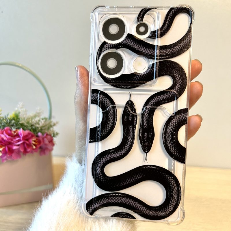 Чохол для Poco m6 pro 4g силіконовий прозорий з відділом під картки Image Pocket змії