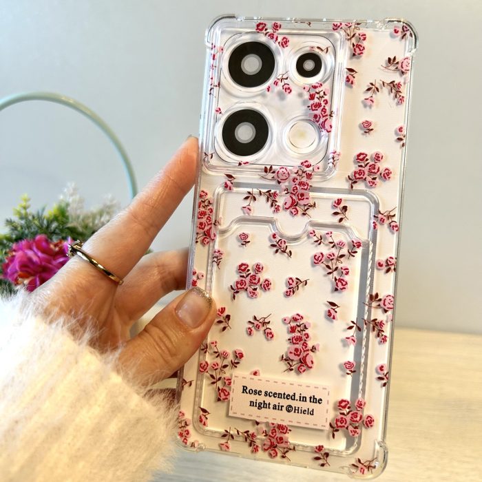 Чохол для xiaomi redmi Note 13 pro 4g силіконовий прозорий з відділом під картки Image Pocket квіточки - Зображення 2
