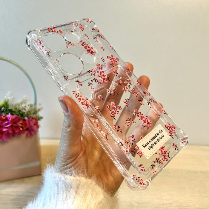 Чохол для xiaomi redmi Note 14s жіночий силіконовий прозорий з малюнком і кишенею під карту квіточки - Зображення 7