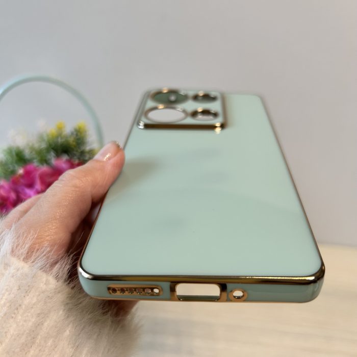 Набір чохол + скло для Poco m6 pro 4g жіночий силіконовий із золотистою рамкою Luxury (м'ятний) - Зображення 6