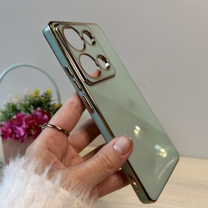 Набір Чохол + скло для xiaomi redmi Note 13 pro 4g жіночий силіконовий із золотистою рамкою (м'ятний) - Зображення 6