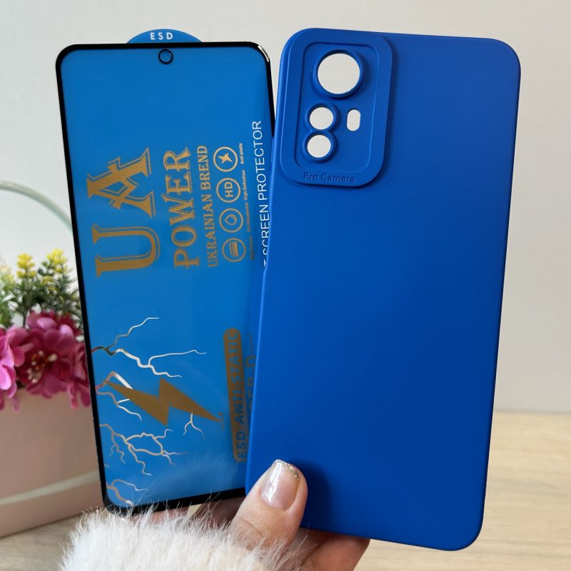 Набір чохол + скло для Xiaomi redmi Note 12s силіконовий однотонний з мікрофіброю синій