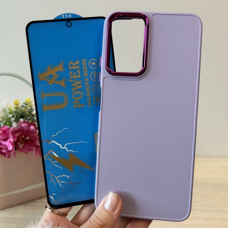 Набір чохол + скло для Xiaomi redmi Note 12s силіконовий однотонний матовий Metal Frame фіолетовий
