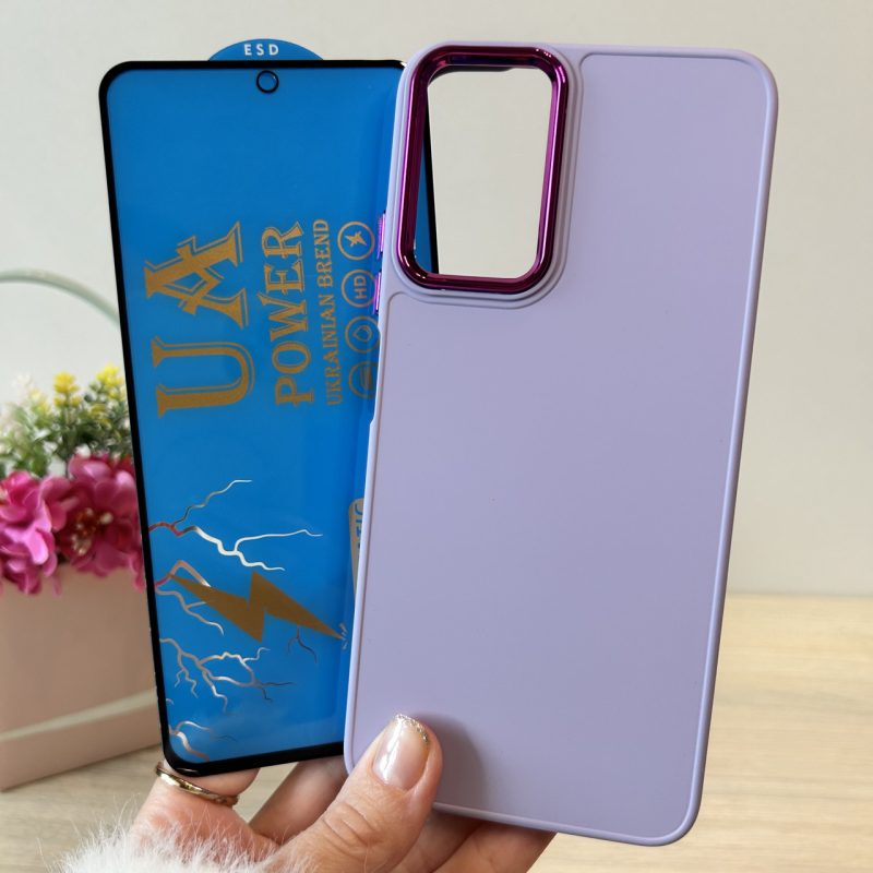 Набір чохол + скло для xiaomi redmi Note 11 / Note 11s силіконовий однотонний матовий Metal Frame (лиловый)