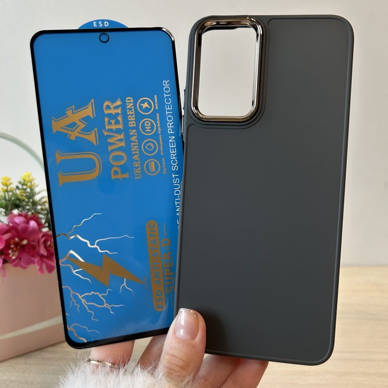 Набір чохол + скло для xiaomi redmi Note 11 / Note 11s силіконовий однотонний матовий Metal Frame (сірий)