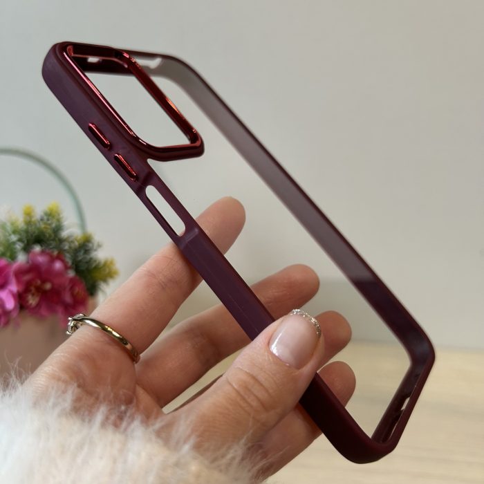 Набір чохол + скло для Xiaomi redmi Note 12s силіконовий прозорий Metal Frame бордо - Зображення 4