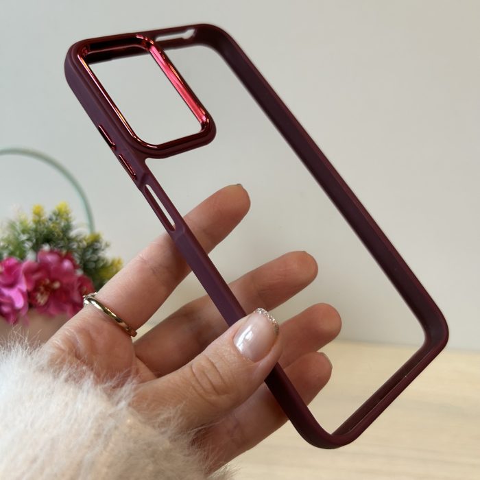 Набір чохол + скло для Xiaomi redmi Note 12s силіконовий прозорий Metal Frame бордо - Зображення 3