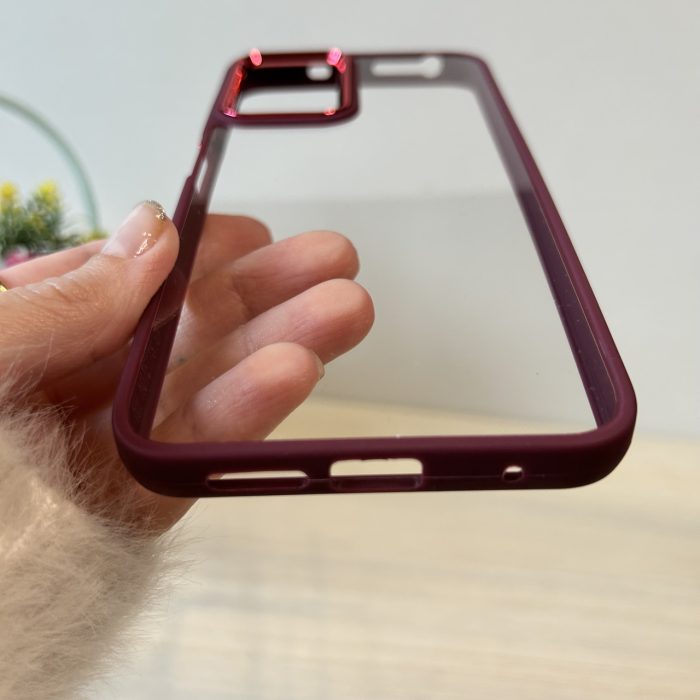 Набір чохол + скло для Xiaomi redmi Note 12s силіконовий прозорий Metal Frame бордо - Зображення 6