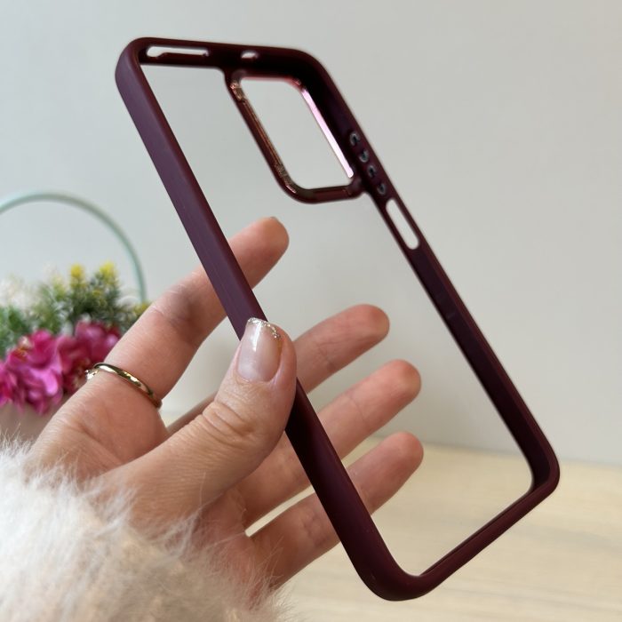 Набір чохол + скло для Xiaomi redmi Note 12s силіконовий прозорий Metal Frame бордо - Зображення 8