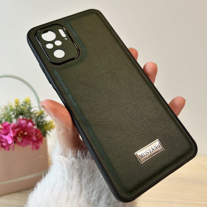 Набір чохол + скло для xiaomi redmi Note 10 4g / Note 10s силіконовий шкіряний чохол Mustang (зелений) - Зображення 4