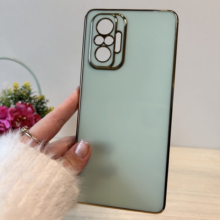 Набор чехол + стекло для xiaomi redmi Note 10 pro женский силиконовый с золотистой рамкой Luxury (мятный) - Зображення 2