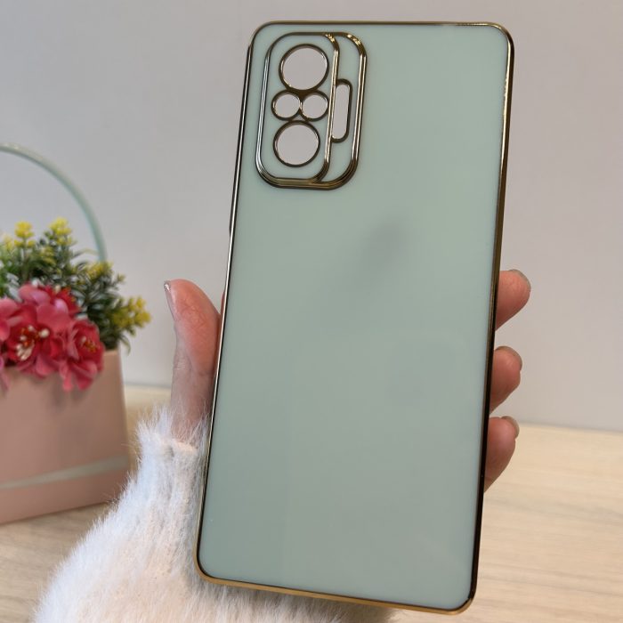 Набор чехол + стекло для xiaomi redmi Note 10 pro женский силиконовый с золотистой рамкой Luxury (мятный) - Зображення 3