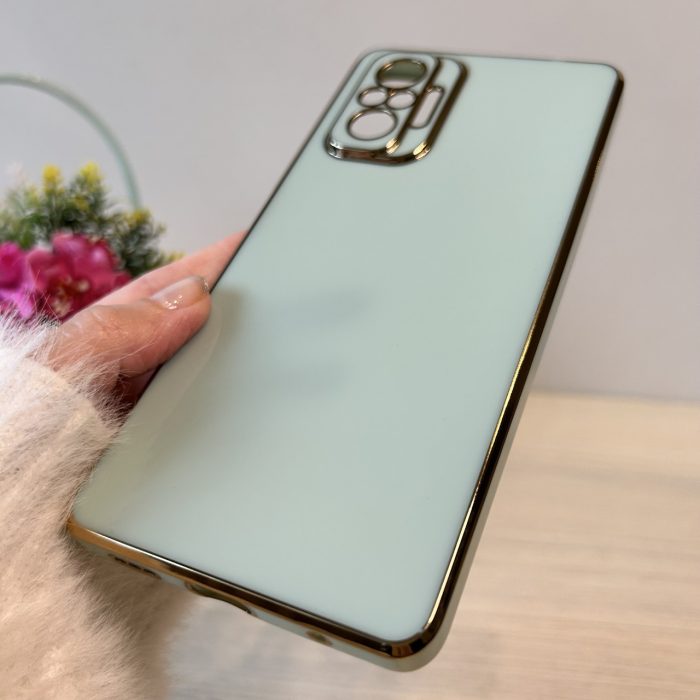 Набор чехол + стекло для xiaomi redmi Note 10 pro женский силиконовый с золотистой рамкой Luxury (мятный) - Зображення 6