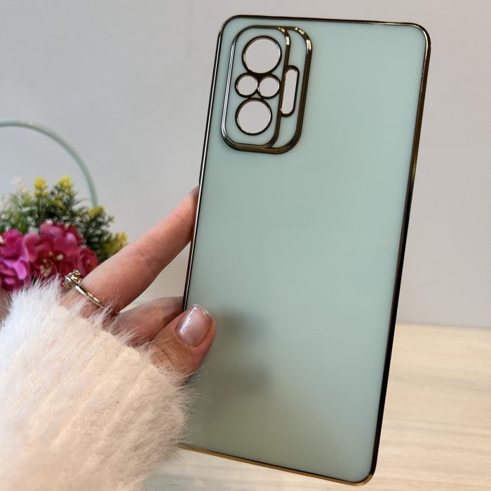 Набор чехол + стекло для xiaomi redmi Note 10 pro женский силиконовый с золотистой рамкой Luxury (мятный) - Зображення 4