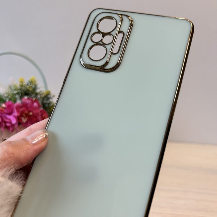 Набор чехол + стекло для xiaomi redmi Note 10 pro женский силиконовый с золотистой рамкой Luxury (мятный) - Зображення 7