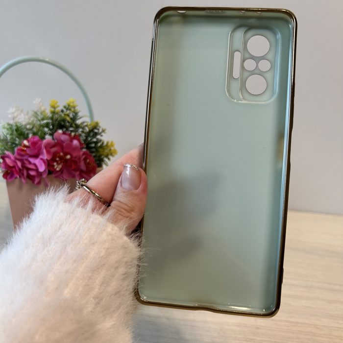 Набор чехол + стекло для xiaomi redmi Note 10 pro женский силиконовый с золотистой рамкой Luxury (мятный) - Зображення 9