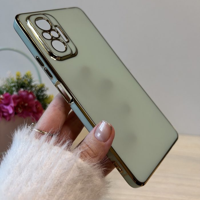 Набор чехол + стекло для xiaomi redmi Note 10 pro женский силиконовый с золотистой рамкой Luxury (мятный) - Зображення 5