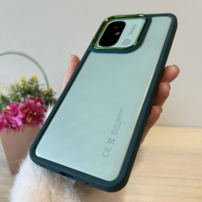 Набір чохол + скло для xiaomi redmi 12c жіночий силіконовий прозорий із рамкою зелений - Зображення 6