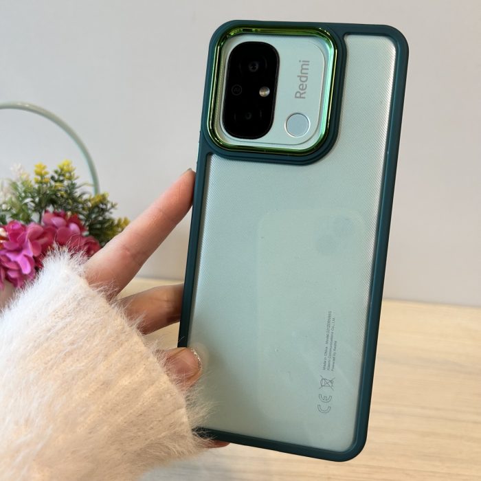 Набір чохол + скло для xiaomi redmi 12c жіночий силіконовий прозорий із рамкою зелений - Зображення 3
