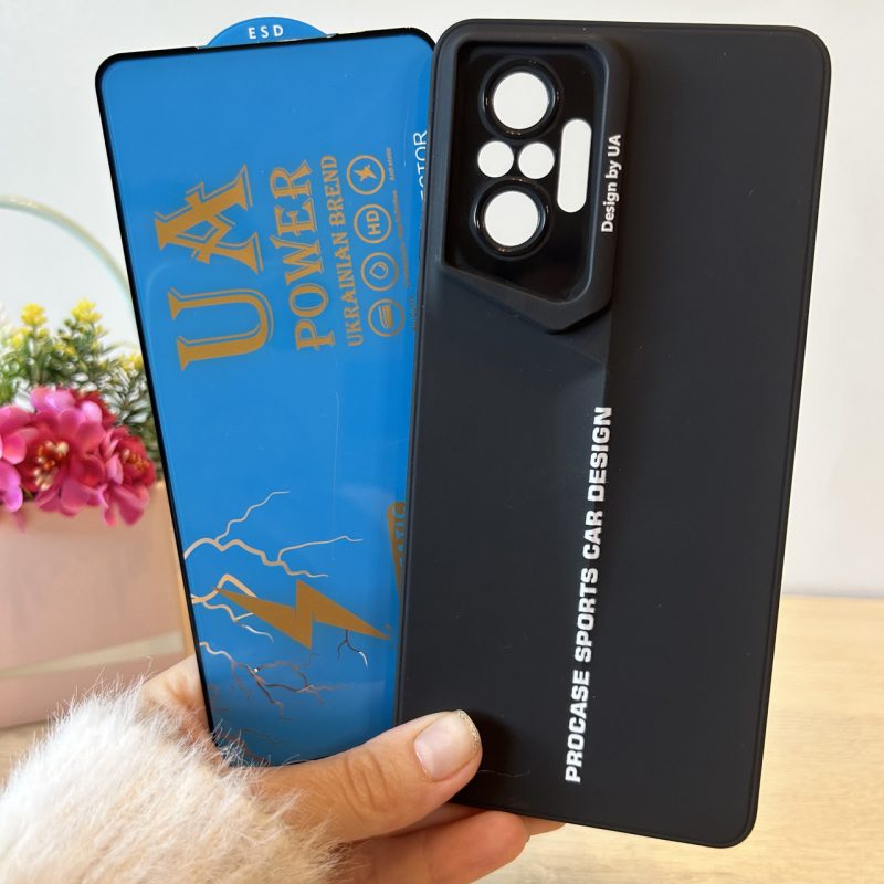 Набір скло + чохол для xiaomi redmi Note 10 pro силіконовий однотонний Sports Car Design (чорний)