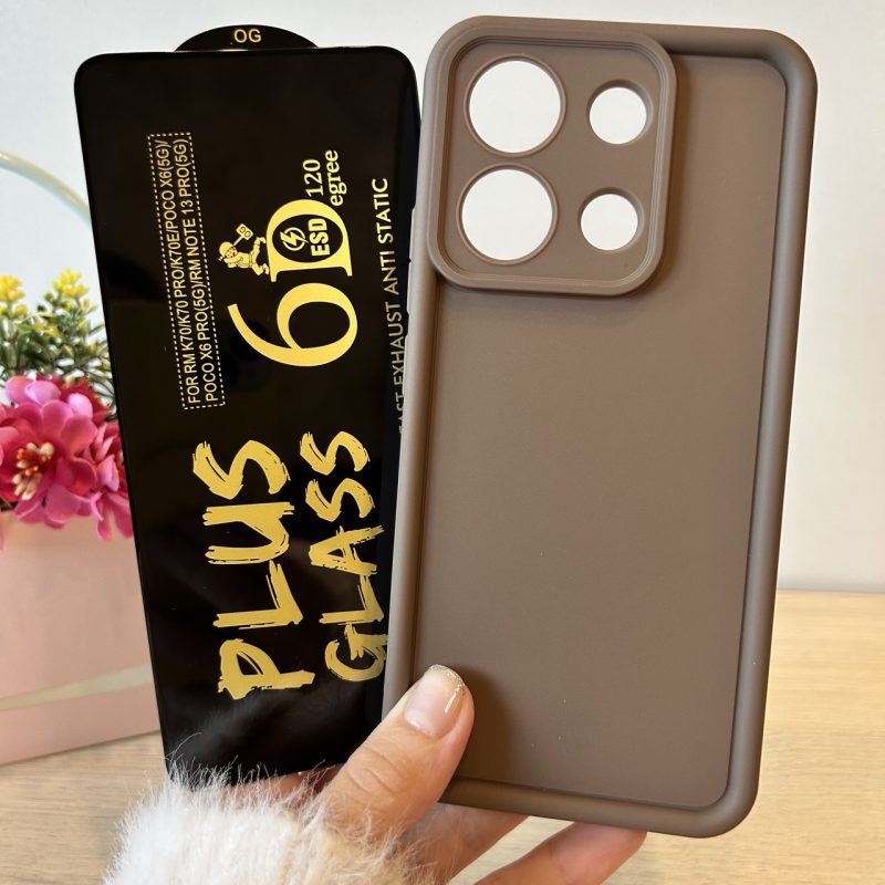 Набір чохол + скло для xiaomi redmi Note 13 4g силіконовий однотонний Silicone Cover Full Camera (коричневі)